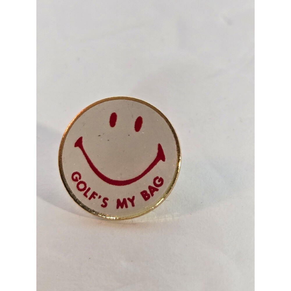 Golf's My Bag Lapel Pin White with Red Smiley Face